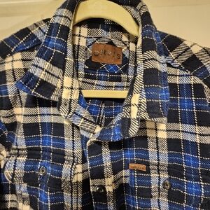 Orvis Navy and Black Plaid Casual Shacket Shirt With Pockets